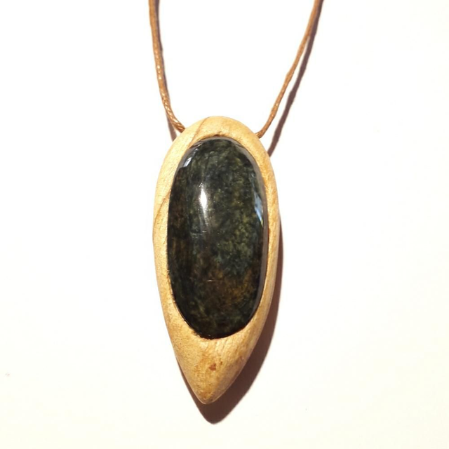 Manto Huichol Obsidian Necklace With Hand Carved Palo Santo Wood 