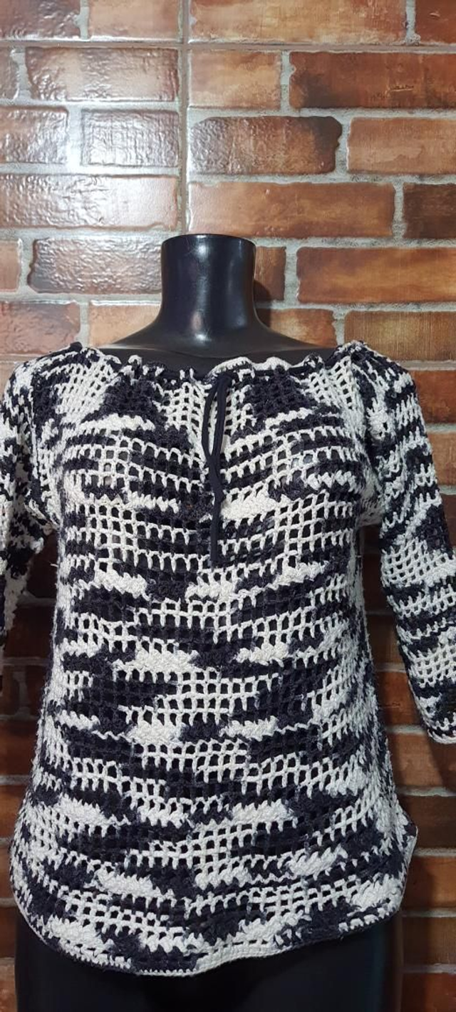 Blusa Croche Preto Com Branco T/40