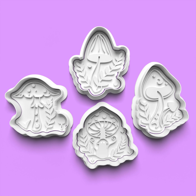 Mystic Mushrooms Cookie Cutter Embosser Set of 4 Cutters &amp; Stamps Biscuit Mould Debossed Sugar Biscuits