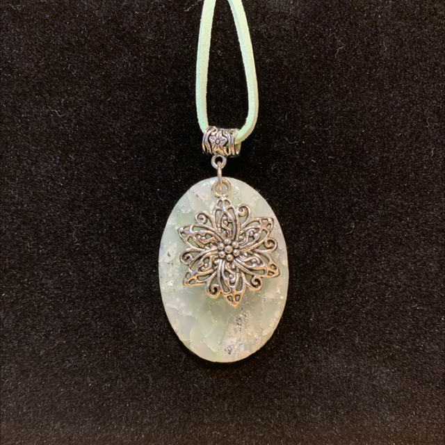 Faux Jade with Flower Necklace 