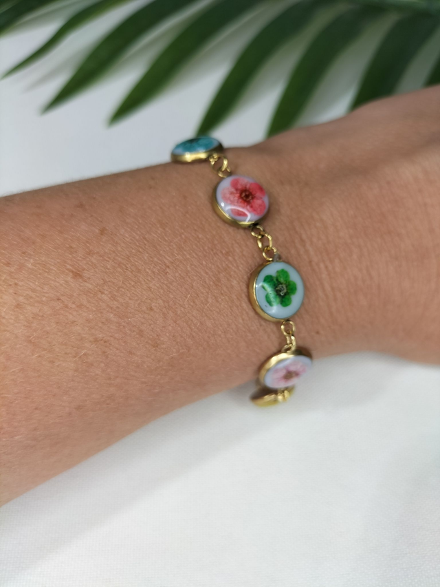 Bracelet fleurs séchées colorées