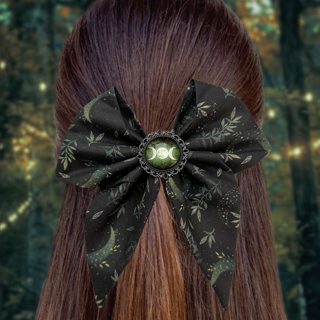 Barrette à cheveux - Triple lune verte