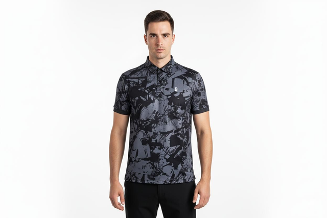GRUNGE PRINT POLO - BLACK