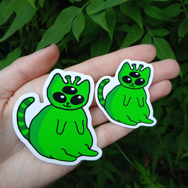 Green Alien Cat Sticker