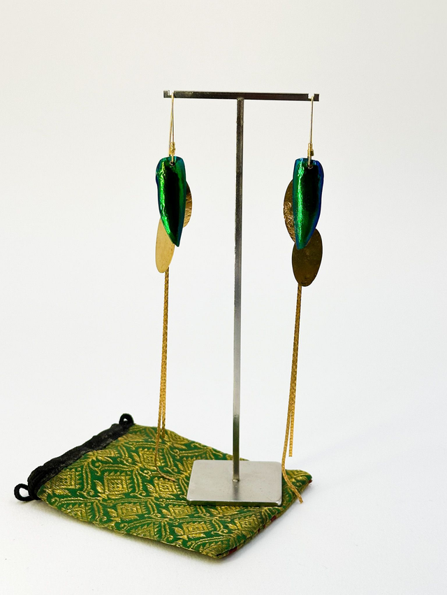 Longues boucles d&#039;oreilles avec ailes de scarabée