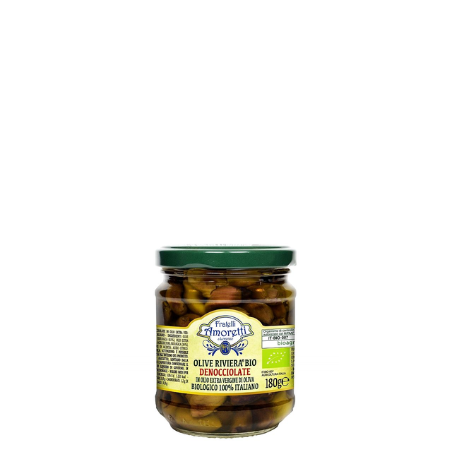 Olive Riviera Bio Denocciolate in Bio Olivenöl - Fratelli Amoretti - Leccino Ligurien Italien - 180g