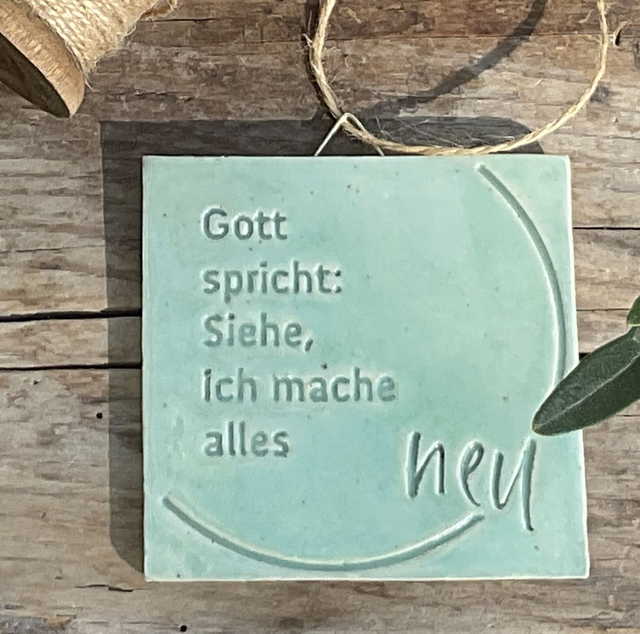 Jahreslosung 2026 - "Aufbruch" türkis-grün - Keramik-Kachel  -AUSVERKAUFT-