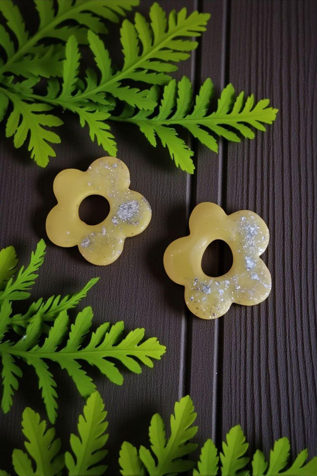 Pampilles interchangeables jaune et feuilles argentées 