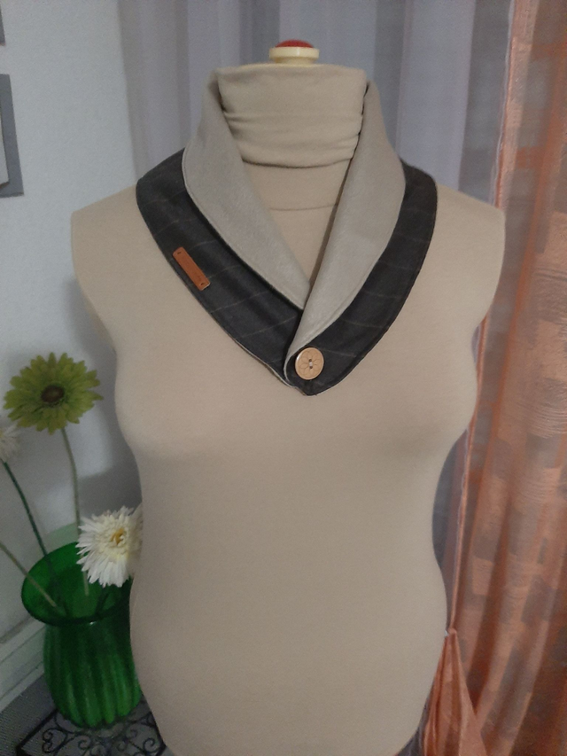 chèche vert kaki  rayure col charlotte  en tissu doublé polaire cache cou pour femme 		 		