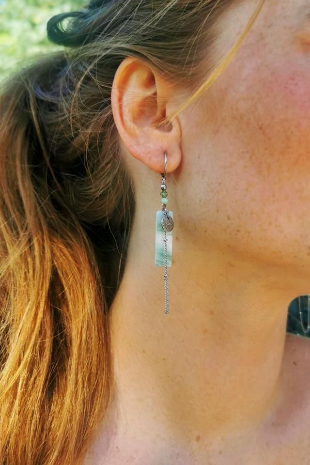 Boucles d&#039;oreilles Vert Marbré &amp; Argenté