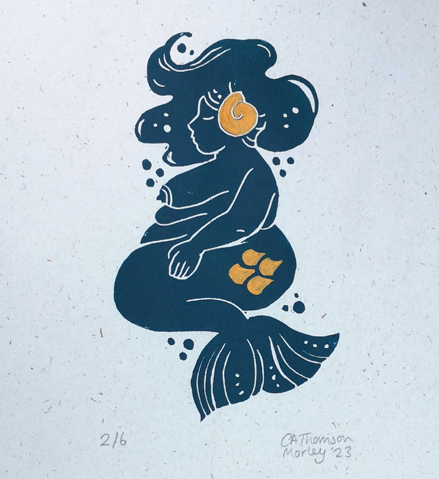 Mermaid Lino Print - (Limited Edition of 6 hand embellished prints)