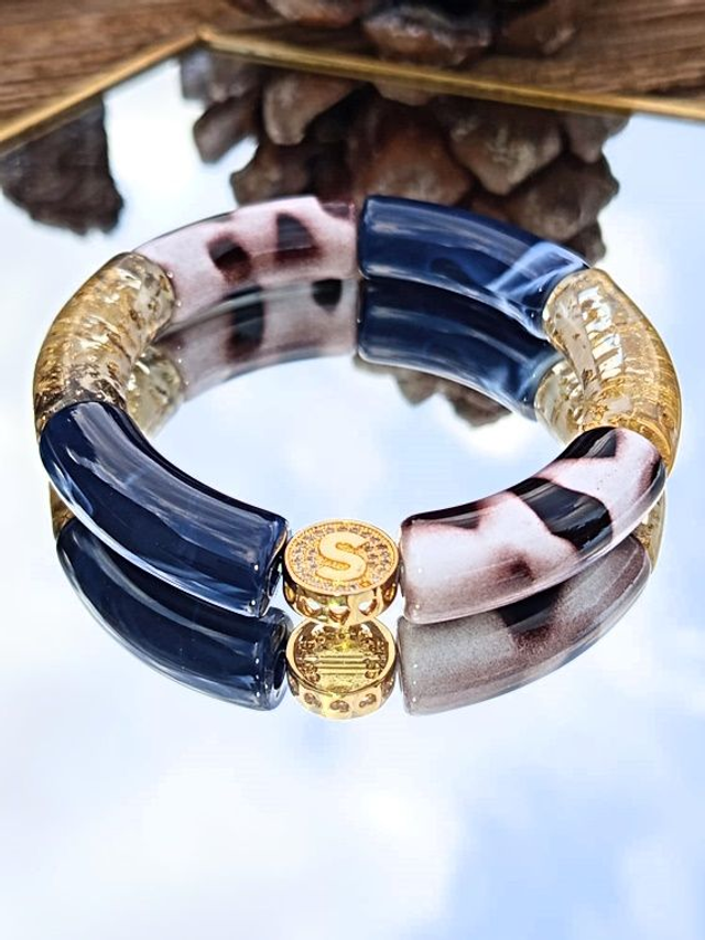 Bracelet jonc perles tubes acrylique léopard Indrani Shaan