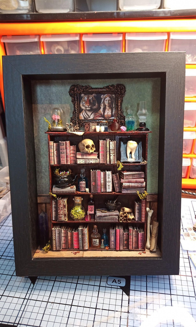 Petite bibliothèque en cadre