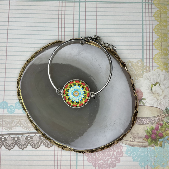 Stainless steel bracelet with colourful glass cabochon-Handcrafted Collection.