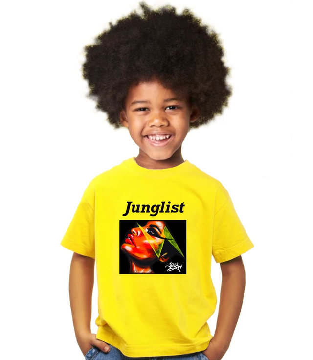 JUNGLIST rave childrens kids toddler sustainable yellow cotton t-shirt by Jelly (1)
