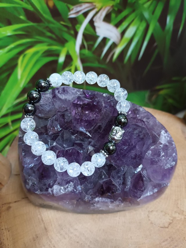 Bracelet en cristal de roche et hématite magnétique