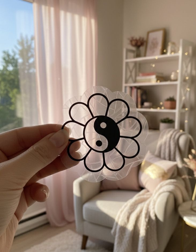 Attrape soleil sticker de fenêtre yin yang fleur