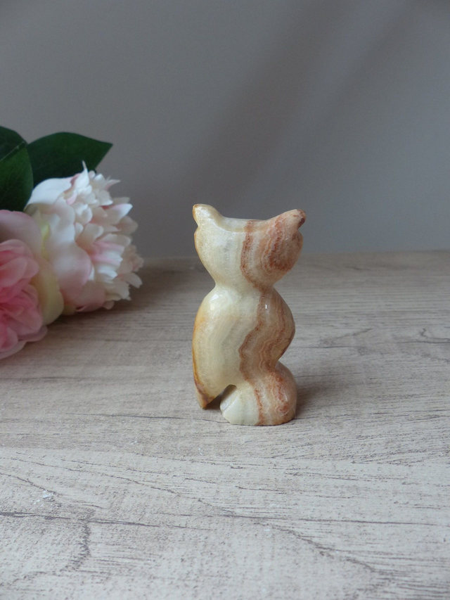 Figurine hibou en pierre sculptée - porte-bonheur vintage pour collection lithothérapie ou décoration naturelle - cadeau animal en pierre