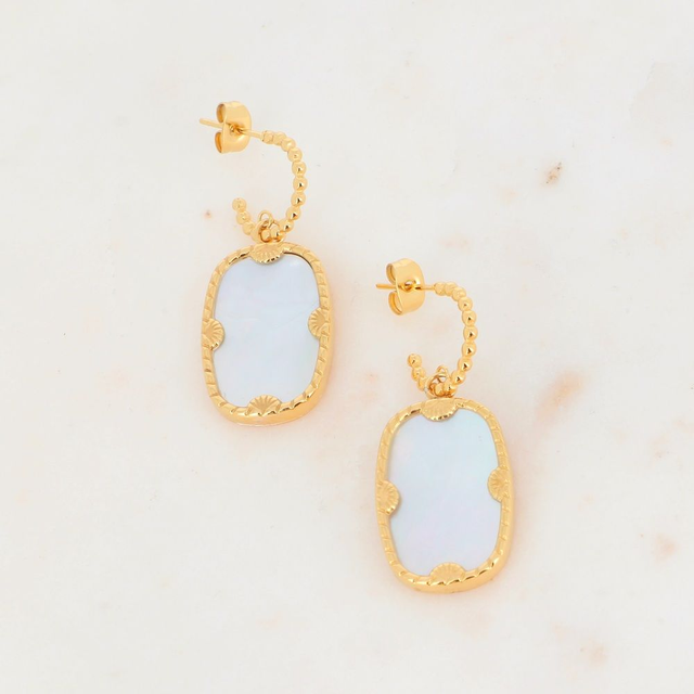 Boucles d'oreilles en acier doré, pierre Nacre