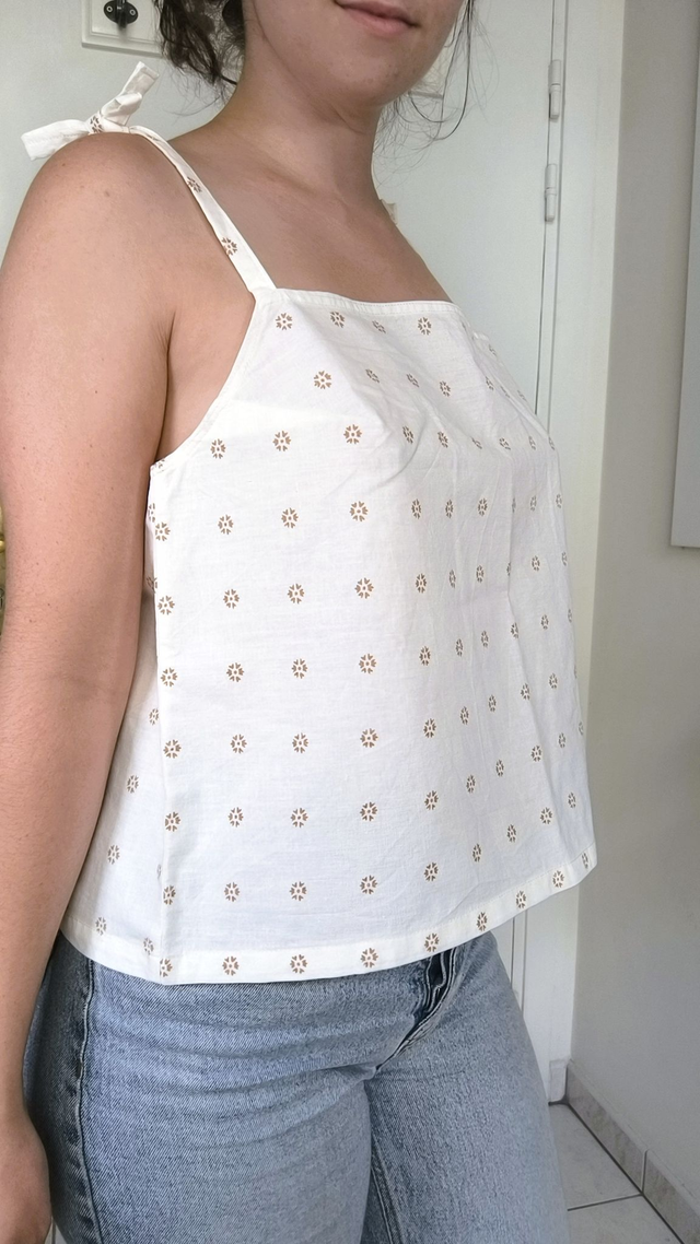 Top beige fleurs marron - Taille 2