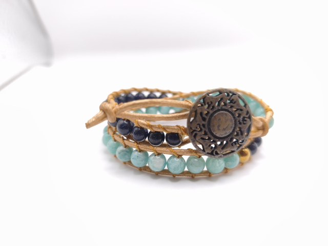 Bracelet double rang amazonite et pierre de sable