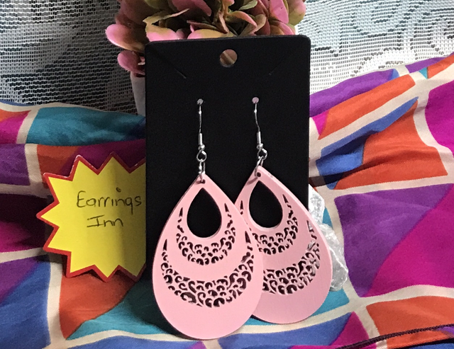 Pink Wood Dangling Earrings-SWDE90
