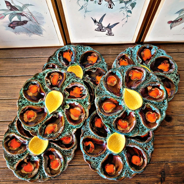 X Assiettes à huîtres barbotine Vallauris? (lot de 6)