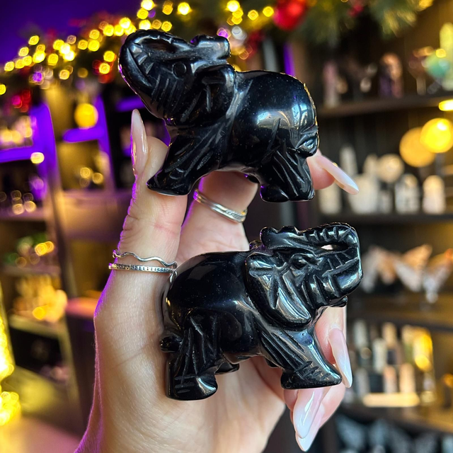 Obsidian Elephant Carving