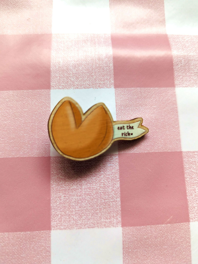 Eat The Rich Fortune Cookie Pin Badge - british gifts, fortune teller, fortune telling, fortune cookie message, badges and pins, anti capitalism