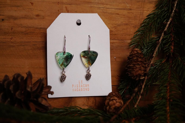 Boucles d'oreilles - Pomme de pin - Vert