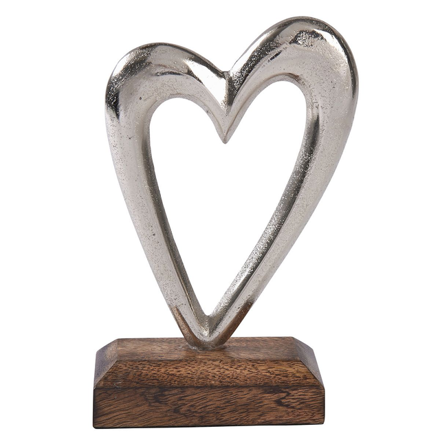 Silver Metal Heart on a Wooden Base