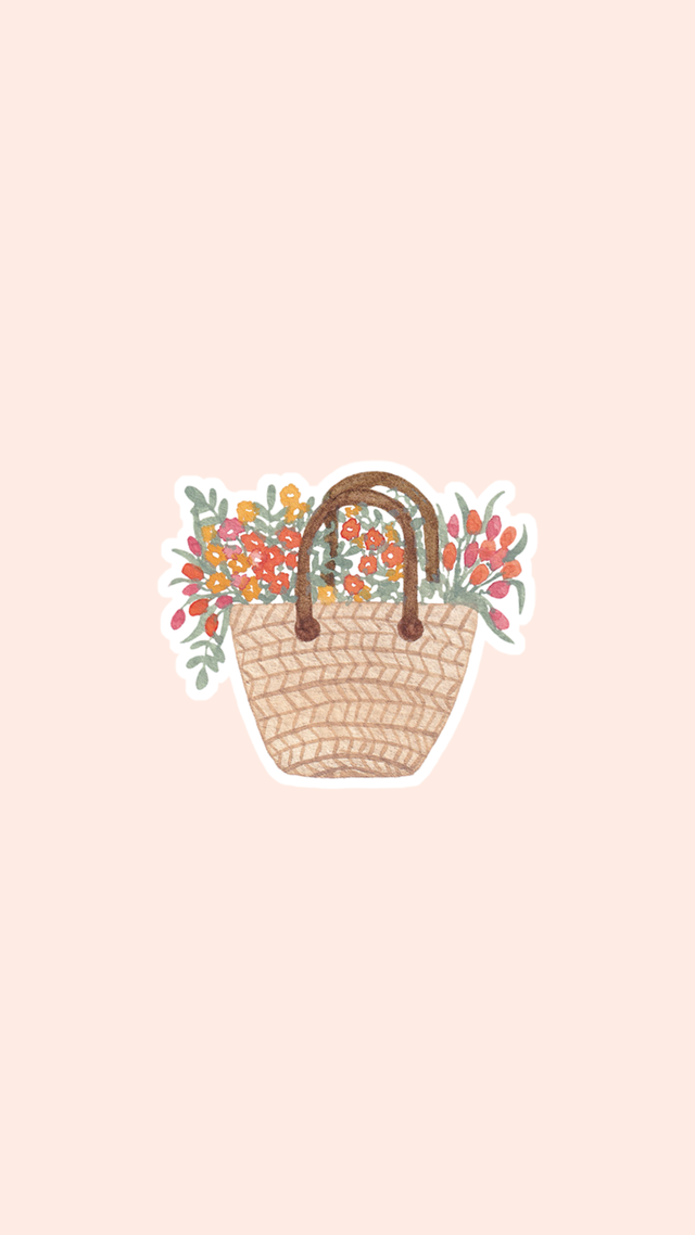 Sticker panier fleuri - Illustration aquarelle