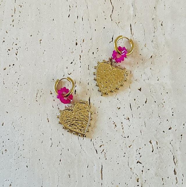 Oorbellen hartjes roze 