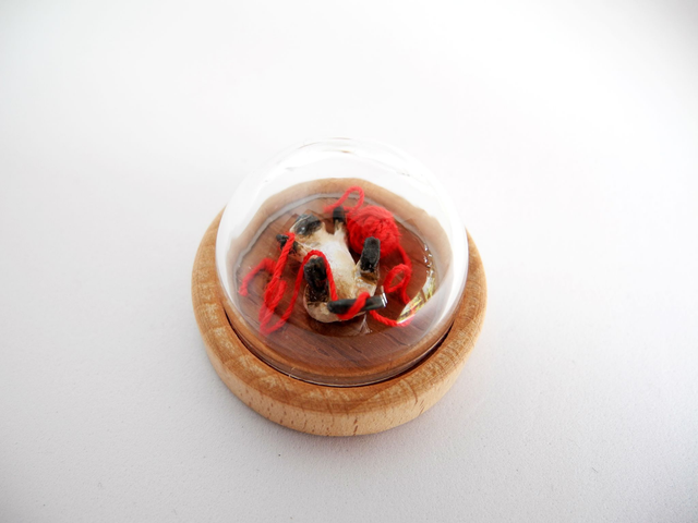 Siam kitten playing with twine - miniature pendant for pet lovers