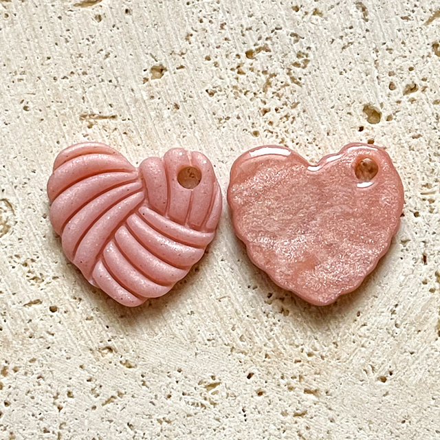 Coeur Drapé I Pampille Réversible - Rose Saumon