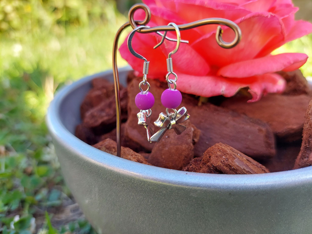 Boucle d'oreille pendante Pierre &amp; Perle