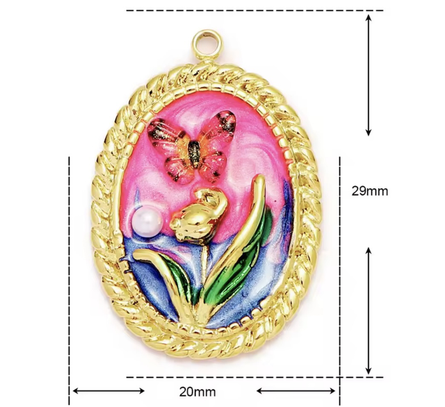 Charm cammeo farfalla 3d smaltato 