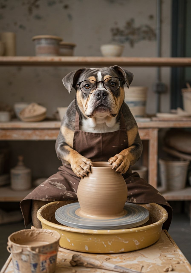 Bulldog Pottery Pal Framed Canvas