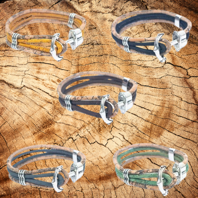 Bracelet double en liège avec ancre