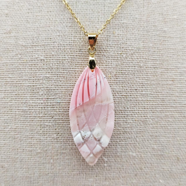 Pendentif "Ogïa" Effet Marbre Blanc, Rose et Doré