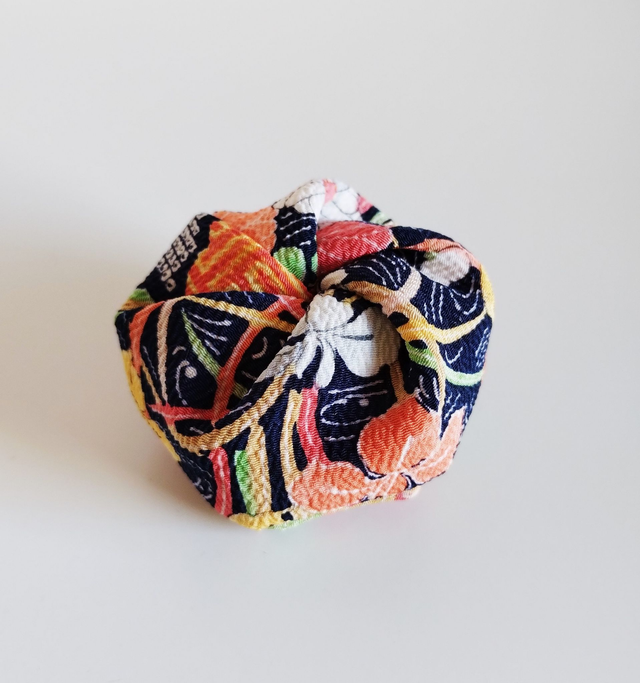 Jewelry Box, Twist Vintage Kimono Silk box, Black and Orange Color,  Flower Pattern Ring box  