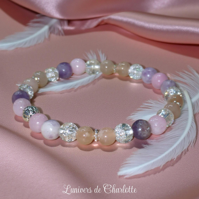 Bracelet "Dépression" - Kunzite, lépidolite, pierre de soleil - REF14