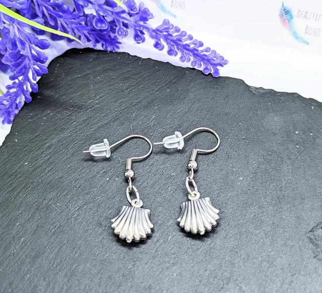 Stainless Steel Scallop Shell Drop Earrings 