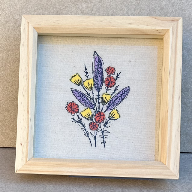 Free motion embroidery picture - WITHOUT frame (lilac, yellow and orange)