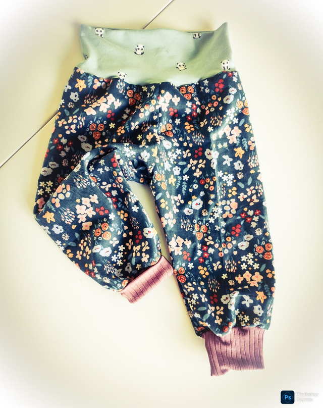 E*    12/18 MOIS  Pantalon évolutif velours "FLOWERS"