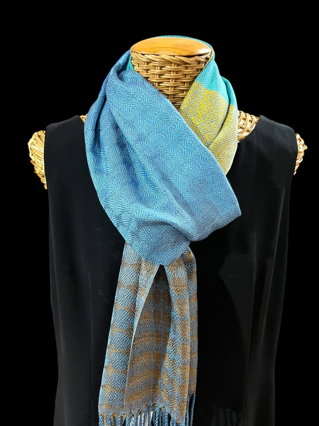 Denim dance : handwoven silk scarf