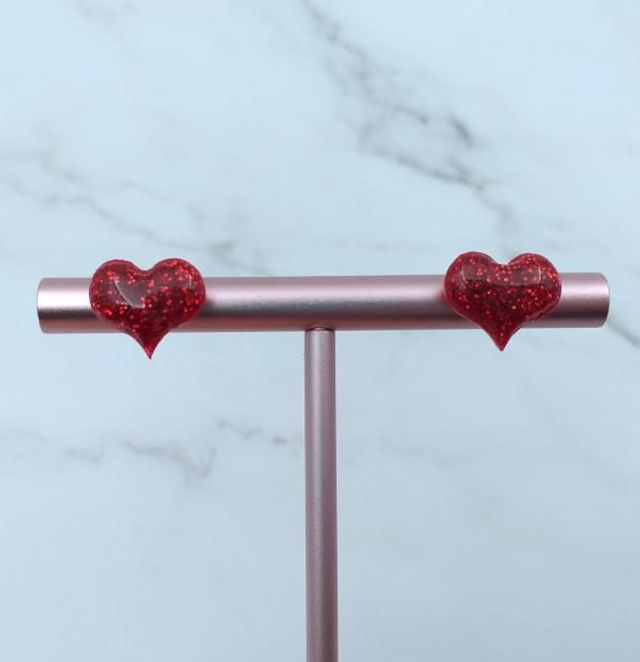 Boucles d'oreilles Cœur Rouge à Paillette