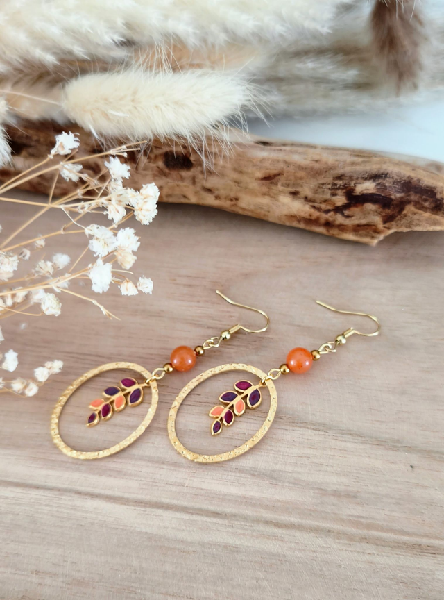 A Boucles d'oreilles Aventurine orange