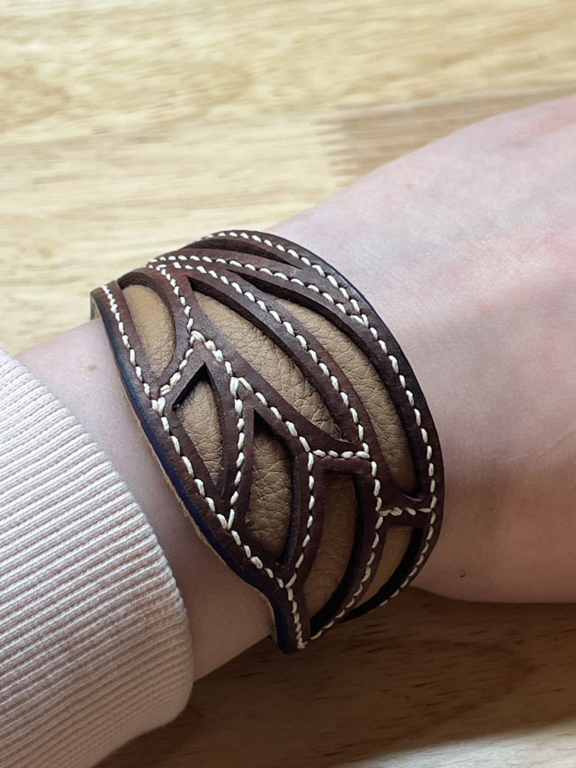 Bracelet &quot;Écorce Bleue&quot; - dentelle de cuir