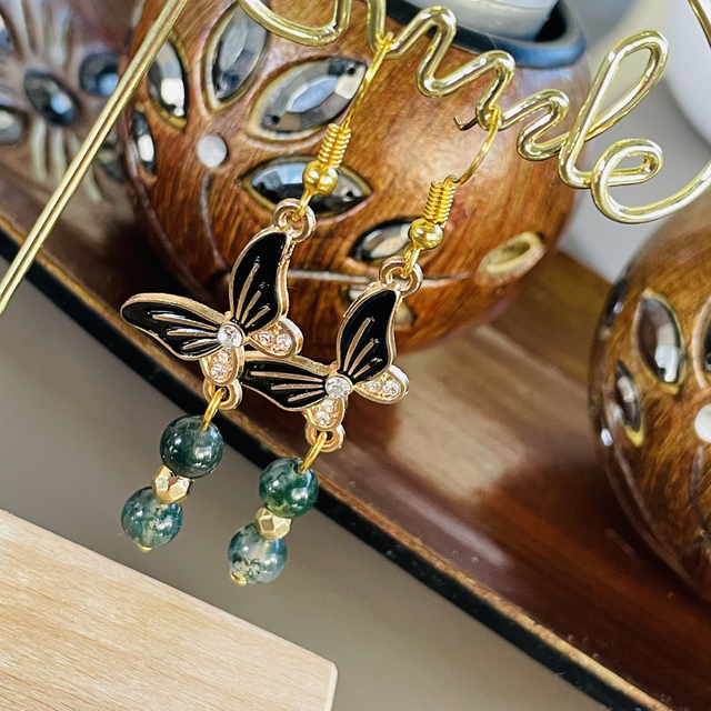 🦋Boucles d'oreilles dorées en Agate mousse